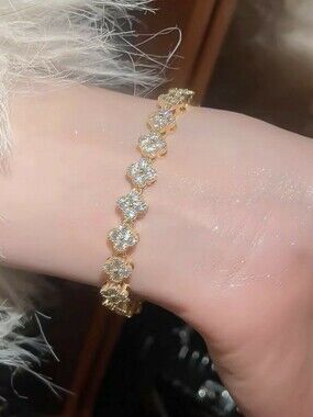 Gold Floral Crystal Link Bracelet - Women's Jewelry Size 7with Extension